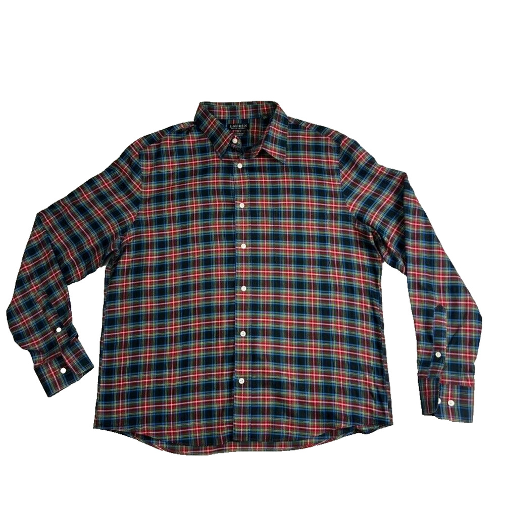Ralph Lauren Shirt Mens Large Red Green Plaid Pocket Long Sleeve Button Down